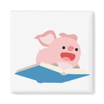 The Flying Book and Cartoon Pig Magnet