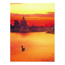 "The Gondolier" Watercolor at Sunset Postcards