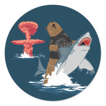 Funny Shark Sticker on The Great Escape Bear Shark Cavalry Round Sticker   9 25