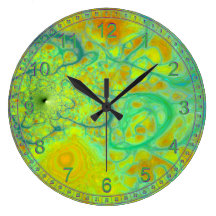 The Green Earth Abstract Fractal Teal & Gold Tides Wall Clocks