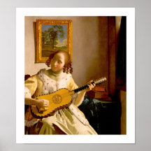 The Guitar Player by Vermeer - Vintage Art Poster