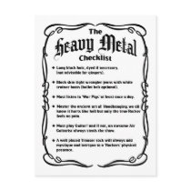 The Heavy Metal Checklist Postcards