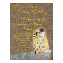 The Kiss by Klimt Golden Wedding Anniversary Invit Personalized Announcements