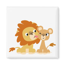 The Kiss: Cute Cartoon Lion Couple Magnet