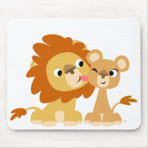 The Kiss: Cute Cartoon Lion Couple Mousepad