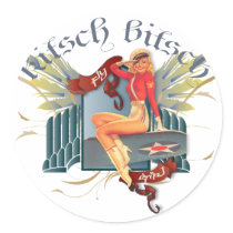 The Kitsch Bitsch : Fly Girl Tattoo Pin-Up Round Sticker