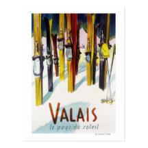 The Land of Sunshine - Skis Standing in Snow Post Cards