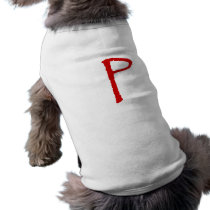 The letter P in red Papyrus font Pet Tee