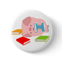 The Little Book Lover ( Cartoon Pig) Button Badge