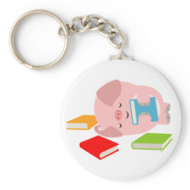 The Little Book Lover (Cute Cartoon Pig) Keyring Key Chains