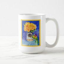 The Lovebirds with Yellow Roses Customizable Name Coffee Mug