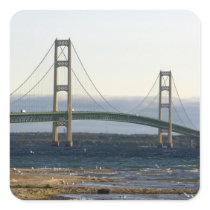 The Mackinac Bridge spanning the Straits of 4 Square Stickers
