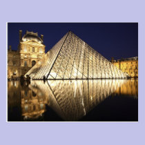 The night view of the glass Pyramid of Musee du postcards