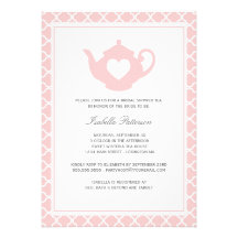 Thé nuptiale de douche de théière rose douce invitations