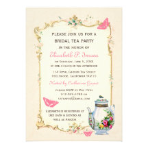 Thé nuptiale français vintage rose cartons d'invitation personnalisés