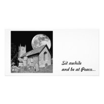 The old church and moon, photo card