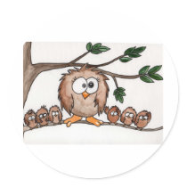 The Owl Family Round Stickers
