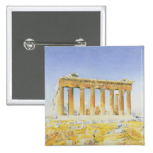 The Parthenon, c.1834 (w/c over pencil on paper) Pinback Buttons