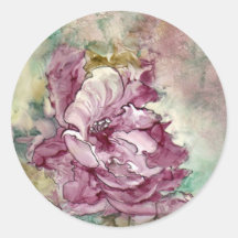 "The Pink Flower" Painting Round Sticker