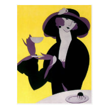 Thé potable vintage d'après-midi de femme élégante carte postale