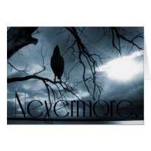 The Raven - Nevermore Sunbeams & Tree Blue Greeting Card