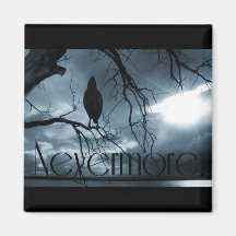 The Raven - Nevermore Sunbeams & Tree Blue Fridge Magnet