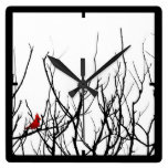 The Red Bird by Leslie Peppers Square Wall Clocks
