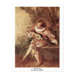 The Serenata By Watteau Antoine Postcard