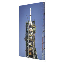 The Soyuz rocket is erected into position Stretched Canvas Print
