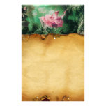 THE SWING ,Brown Parchment , green pink fuchsia Customized Stationery
