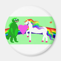 The Unicorn sees the Dinosaur Refrigerator Magnets