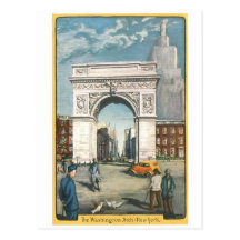 The Washington Arch. New York. Vintage Painting. Post Cards