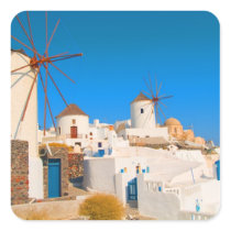 The white buildings and the windmills on the square stickers