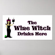 "The Wine Witch Drinks Here" Halloween Bar Poster