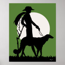 Theresa in Green - Art Deco Lady with Dog Posters