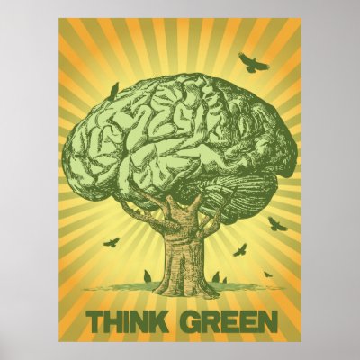 Think Green Brain Tree Poster by EcoClothingCo