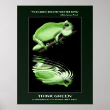THINK GREEN Earth Day Frog Art Eco Poster