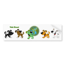 Think Green (Leaf and Four Pups) Bumper Stickers