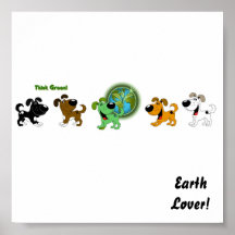 Think Green (Leaf and Four Pups) Poster