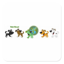 Think Green (Leaf and Four Pups) Stickers