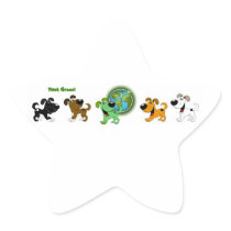 Think Green (Leaf and Four Pups) Stickers