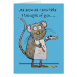 Thinking of You Whimsical Mouse Artist Painting Greeting Card