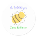 "This book belongs to" bee bookplate sticker