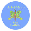 "This book belongs to" butterfly bookplate stickers