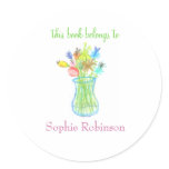 "This book belongs to" floral bookplate sticker