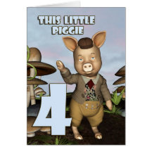 This little piggie Fourth Birthday Card