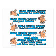 this little piggy nursery rhyme cartoon postcards