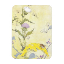 Thistle and Bee on Goldenrod Rectangle Magnet