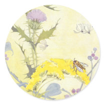Thistle and Bee on Goldenrod Round Sticker