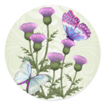 Thistles and Butterflies Round Sticker